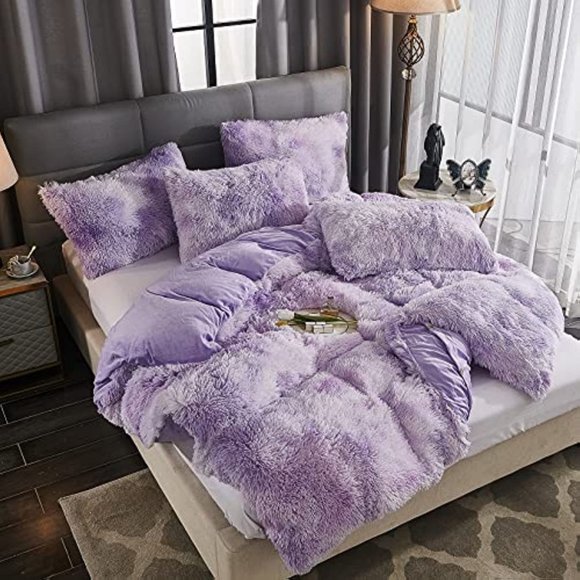 Shaggy Fluffy Faux Fur Duvet Cover Set Button Closure Velvety Bedding Se… - Picture 7 of 14